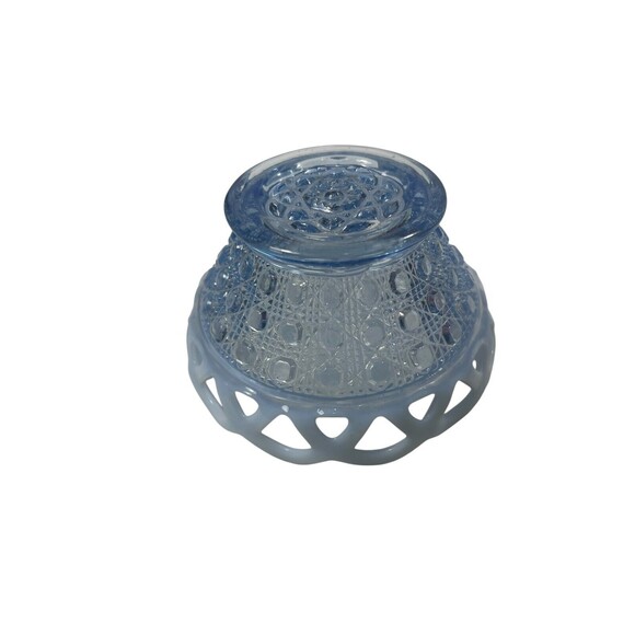 VTG Imperial Glass Basket Bowl Lacy Edge Blue Opalescent Trim Dish 1930's MCM - Picture 14 of 16